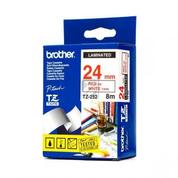 TZE252 BROTHER PT Schriftband 24mm weiss rot 8 Meter laminiert