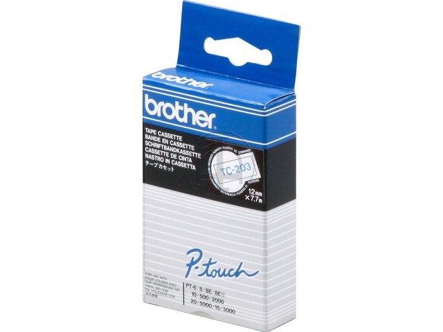 TC203 BROTHER PTOUCH 12mm WEISS-BLAU Schriftband 7,7m laminiert