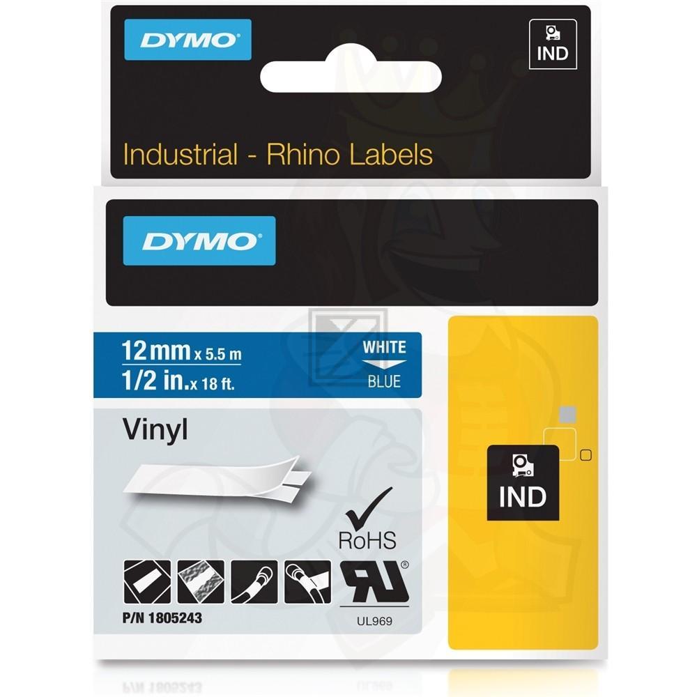 1805243 DYMO IND Schriftband 12mm weiss blau 5,5 Meter Vinyl