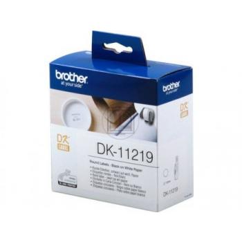 DK11219 BROTHER QL550 Etikettenrolle 12mm weiss schwarz 1200 Stück rund