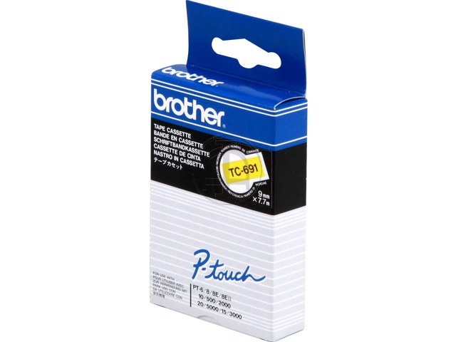 TC691 BROTHER PTOUCH 9mm GELB-SCHWARZ Schriftband 7,7m laminiert