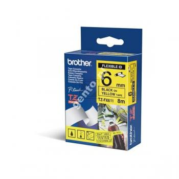 TZEFX611 BROTHER PT Schriftband 6mm gelb schwarz 8 Meter laminiert