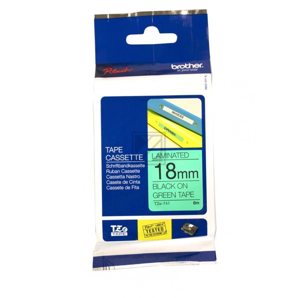 TZE741 BROTHER PT Schriftband 18mm gruen schwarz 8 Meter laminiert