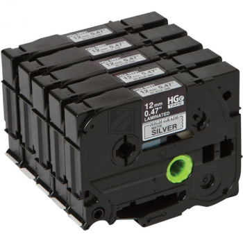 HGEM931V5 BROTHER PT Schriftband (5) 12mm silber schwarz 5x8 Meter laminiert