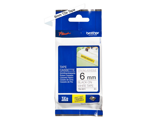 TZES211 BROTHER PTOUCH 6mm WEISS-SCHW Schriftband 8m laminiert
