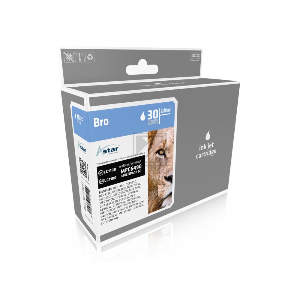 AS42110 ASTAR BROTHER LC1100BK DCP/MFC Tinte (2) black rebuilt 2x450Seiten