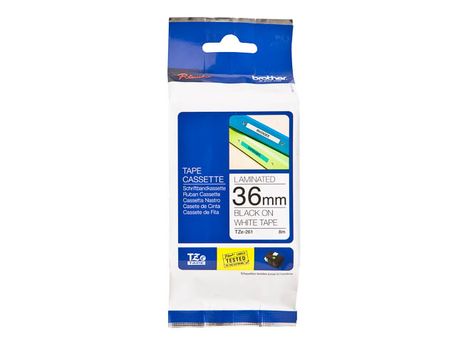 TZE261 BROTHER PTOUCH 36mm WEISS-SCHW Schriftband 8m laminiert