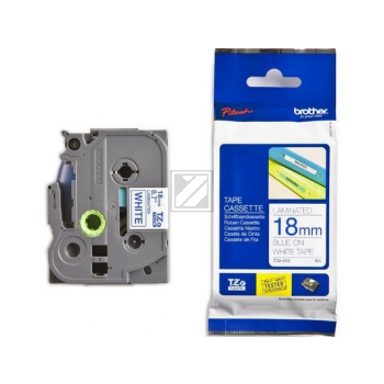 TZE243 BROTHER PT Schriftband 18mm weiss blau 8 Meter laminiert