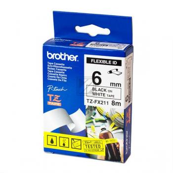 TZEFX211 BROTHER PT Schriftband 6mm weiss schwarz 8 Meter laminiert