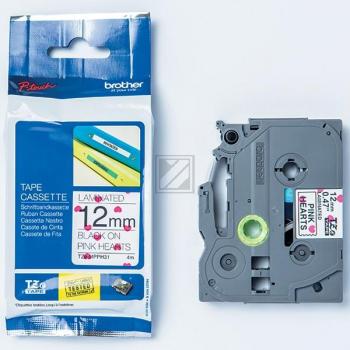 TZEMPPH31 BROTHER PT Schriftband 12mm schwarz rosa 4 Meter laminiert
