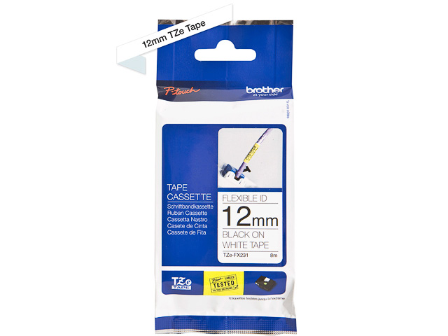 TZEFX231 BROTHER PTOUCH 12mm WEISS-SCHW Schriftband 8m laminiert