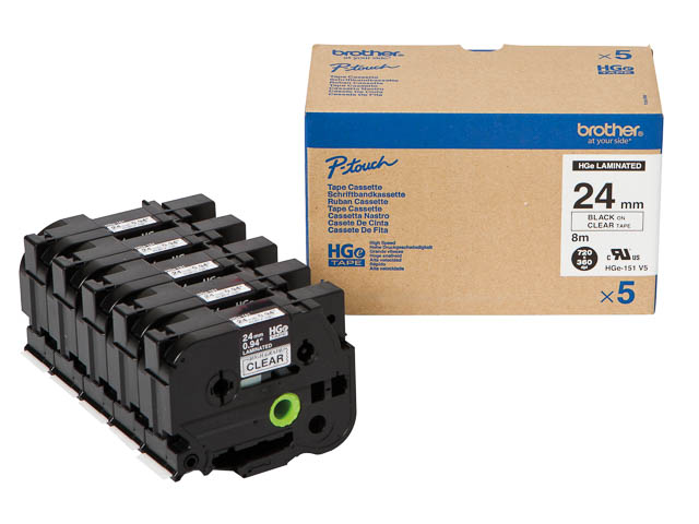 HGE151V5 BROTHER PTOUCH 24mm(5) KLAR-SCH Schriftband 8m laminiert