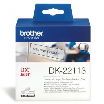 DK22113 BROTHER QL550 Etikettenrolle 62mm transparent schwarz 15,24 Meter