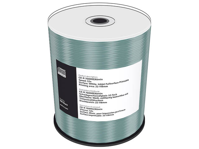 MEDIARANGE CDR80 700MB 52x IW (100) CB MR203 Cake Box inkjet printable