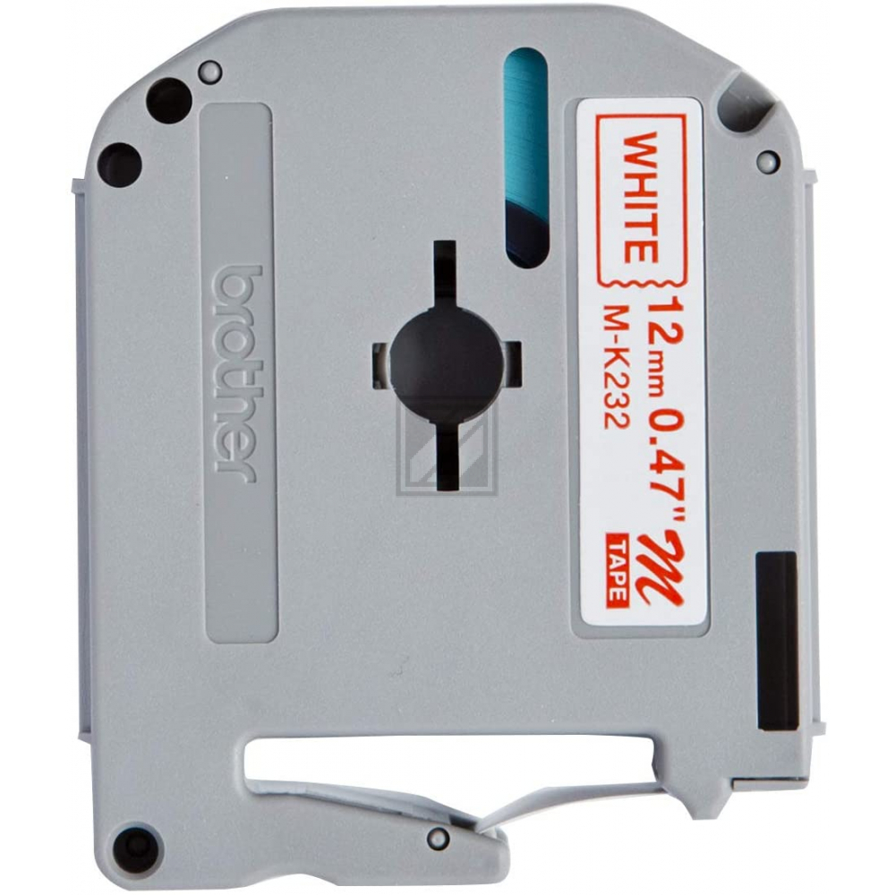 MK232BZ BROTHER PT Schriftband 12mm weiss rot 8 Meter nicht laminiert