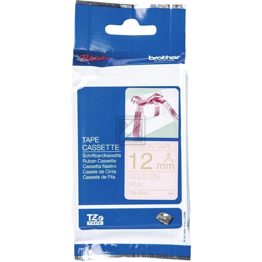 TZERE34 BROTHER PT Schriftband 12mm gold rosa 4 Meter nicht klebend Textil