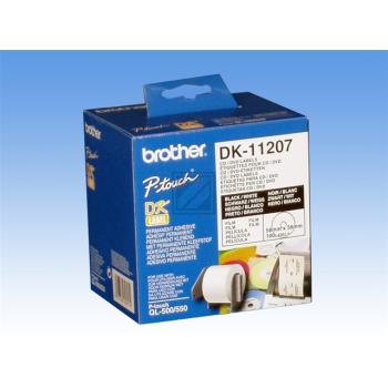DK11207 BROTHER QL550 Etikettenrolle 58mm weiss schwarz 100 Stück CD/DVD rund