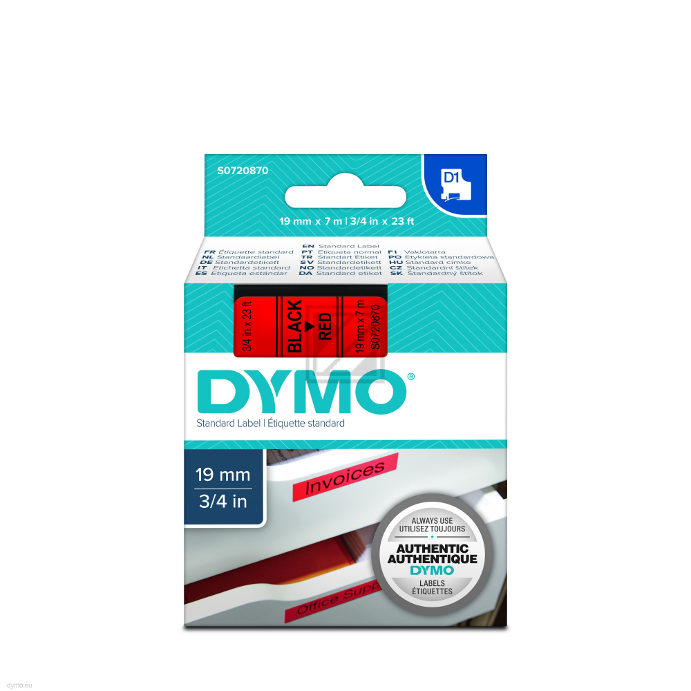 S0720870 DYMO D1 Schriftband 19mm schwarz rot 7 Meter