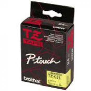 TZEC51 BROTHER PT Schriftband 24mm gelb schwarz 5 Meter laminiert wasserfest