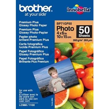BP71GP50 BROTHER Premium Plus Fotopapier 10x15cm 50Blatt weiss 260gr glaenzend