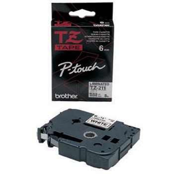 TZE211 BROTHER PT Schriftband 6mm weiss schwarz 8 Meter laminiert