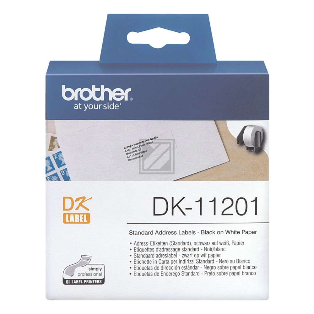 DK11201 BROTHER QL550 Etikettenrolle 29x90mm weiss schwarz 400 Stück