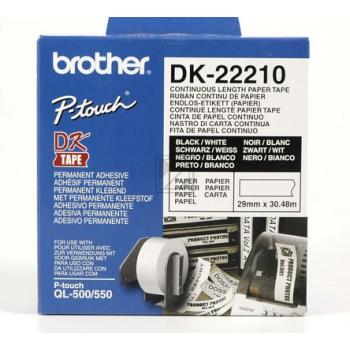DK22210 BROTHER QL550 Etikettenrolle 29mm weiss schwarz 30,48 Meter permanent