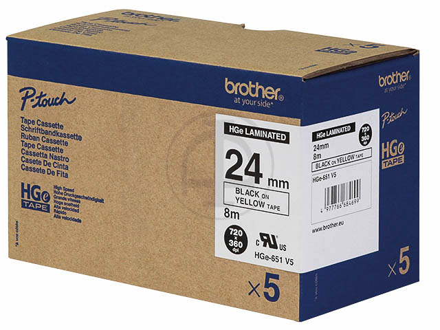 HGE651 BROTHER PTOUCH 24mm (5) GELB-SCH Schriftband 8m laminiert