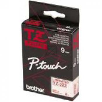 TZE222 BROTHER PT Schriftband 9mm weiss rot 8 Meter laminiert