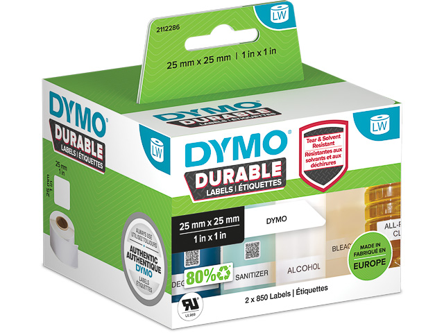 2112286 DYMO 25x25mm WEISS KUNSTSTOFF(2) 2Rl/850Stk LW Adress-Etiketten permanent