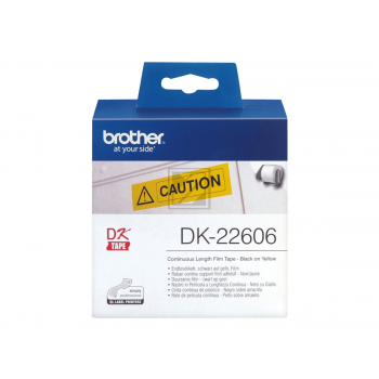 DK22606 BROTHER QL550 Etikettenrolle 62mm gelb schwarz 15,24 Meter permanent