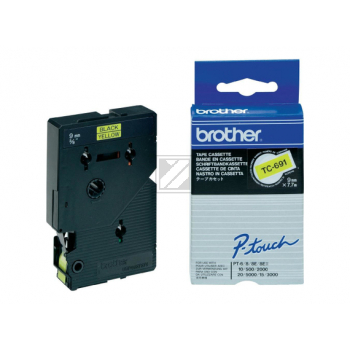 TC691 BROTHER PT Schriftband 9mm gelb schwarz 7,7 Meter laminiert