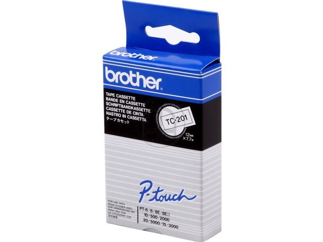 TC201 BROTHER PTOUCH 12mm WEISS-SCHWARZ Schriftband 7,7m laminiert