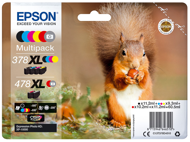 C13T379D4010 EPSON XP8500 TINTE (6) HC 60,5ml 378/478XL cmyk grey red hohe Kap.