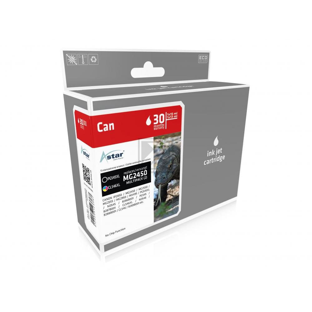 AS46245 ASTAR CANON PG545XL/CL546XL MG Tinte (2) blk-col HC rebuilt 400/300Chip