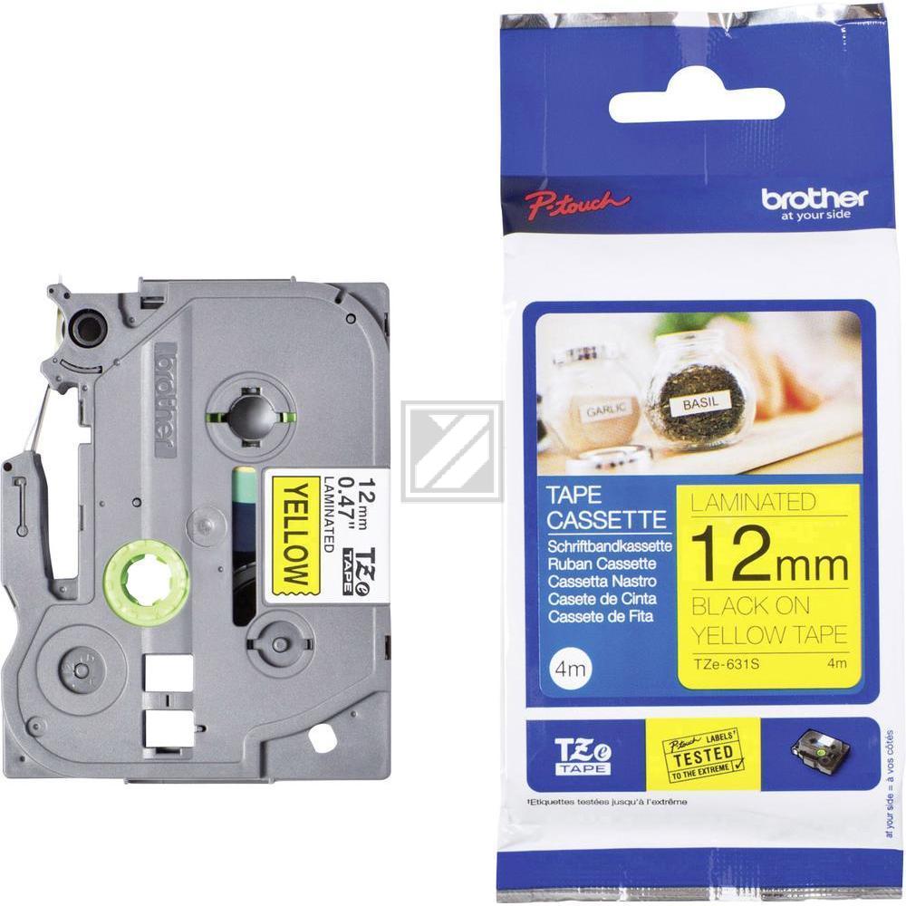 TZE631S BROTHER PTOUCH 12mm GELB-SCHW Schriftband 4m laminiert