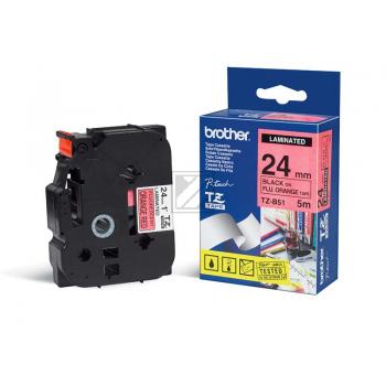 TZEB51 BROTHER PT Schriftband 24mm orange schwarz 5 Meter laminiert