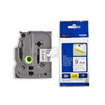 TZES121 BROTHER PT Schriftband 9mm klar schwarz 8 Meter laminiert