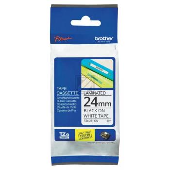 TZE251CIV BROTHER PT Schriftband 24mm weiss schwarz 8 Meter laminiert