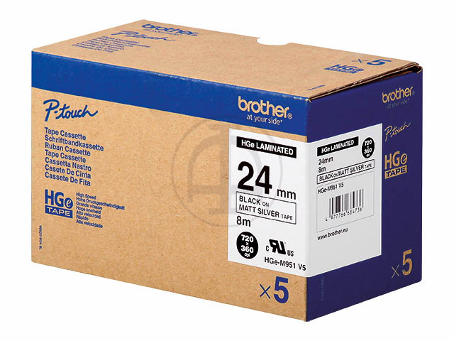 HGEM951 BROTHER 24mm(5) MATT SILBER-SCHW Schriftband 8m laminiert