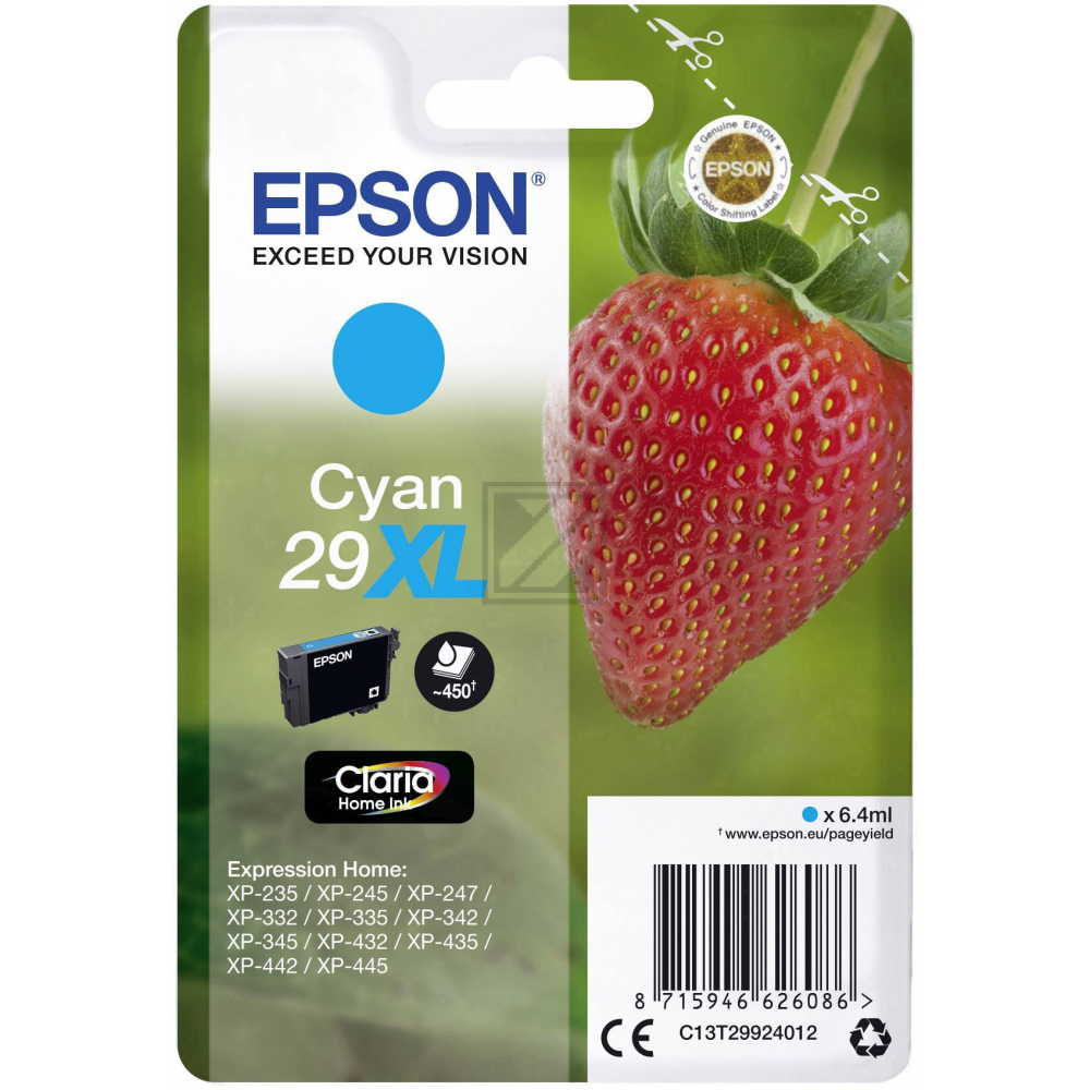 C13T29924012 EPSON XP Tinte cyan HC 450 Seiten 6,4ml