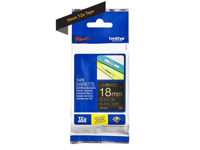 TZE344 BROTHER PTOUCH 18mm SCHW-GOLD Schriftband 8m laminiert