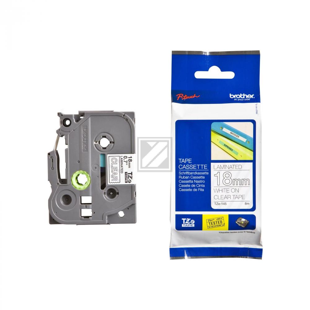 TZE145 BROTHER PT Schriftband 18mm klar weiss 8 Meter laminiert