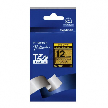 TZEPR831 BROTHER PT Schriftband 12mm schwarz gold 8 Meter laminiert