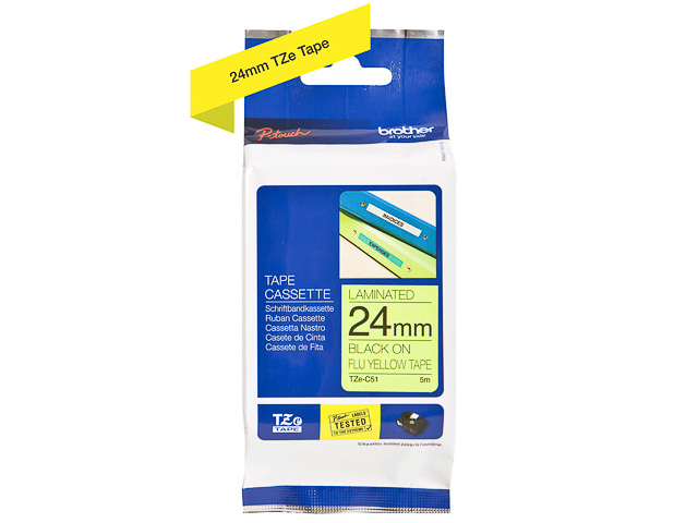 TZEC51 BROTHER PTOUCH 24mm GELB-SCHW Schriftband 5m laminiert