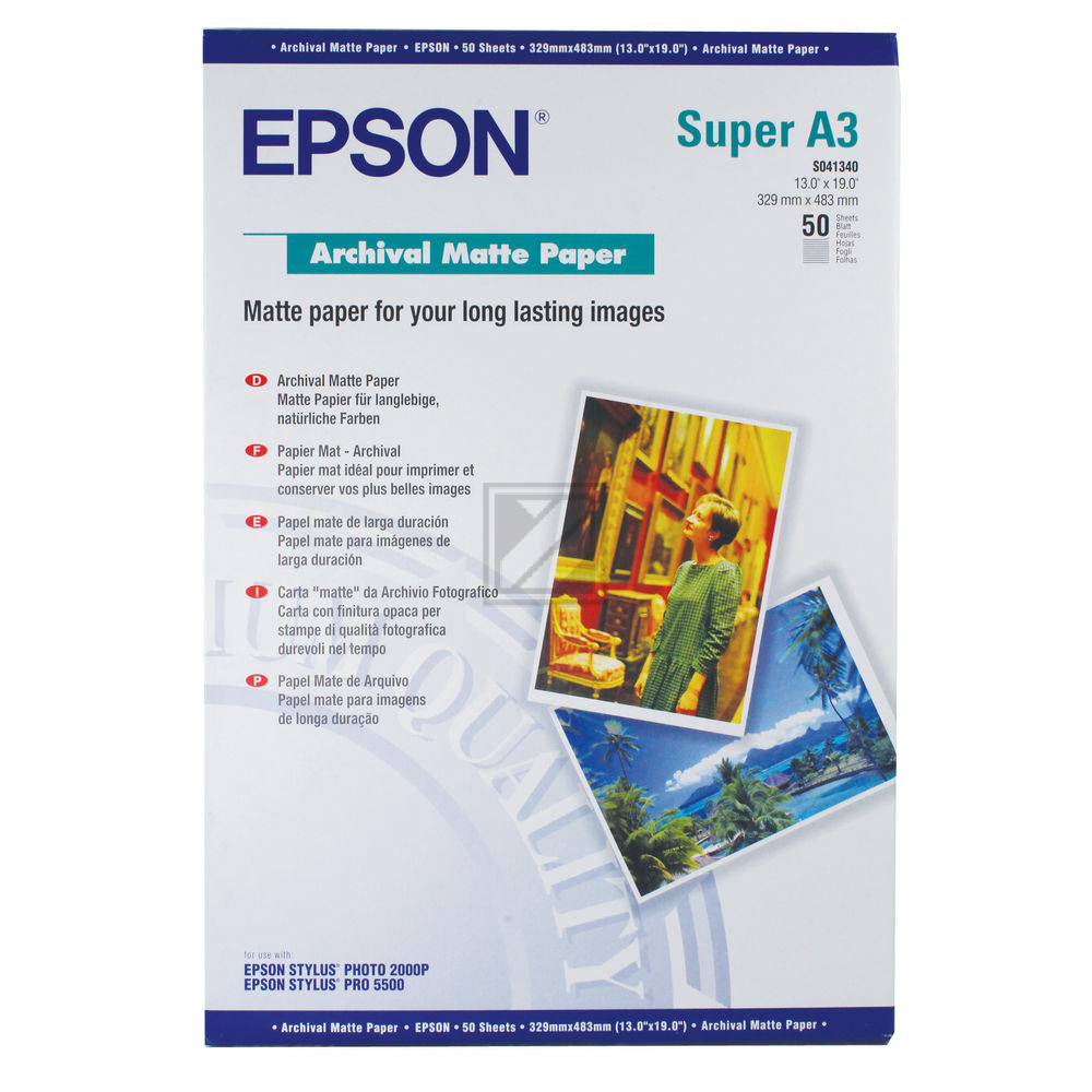 C13S041340 EPSON Archival Papier A3+ (330x483mm) 50Blatt weiss 192gr matt