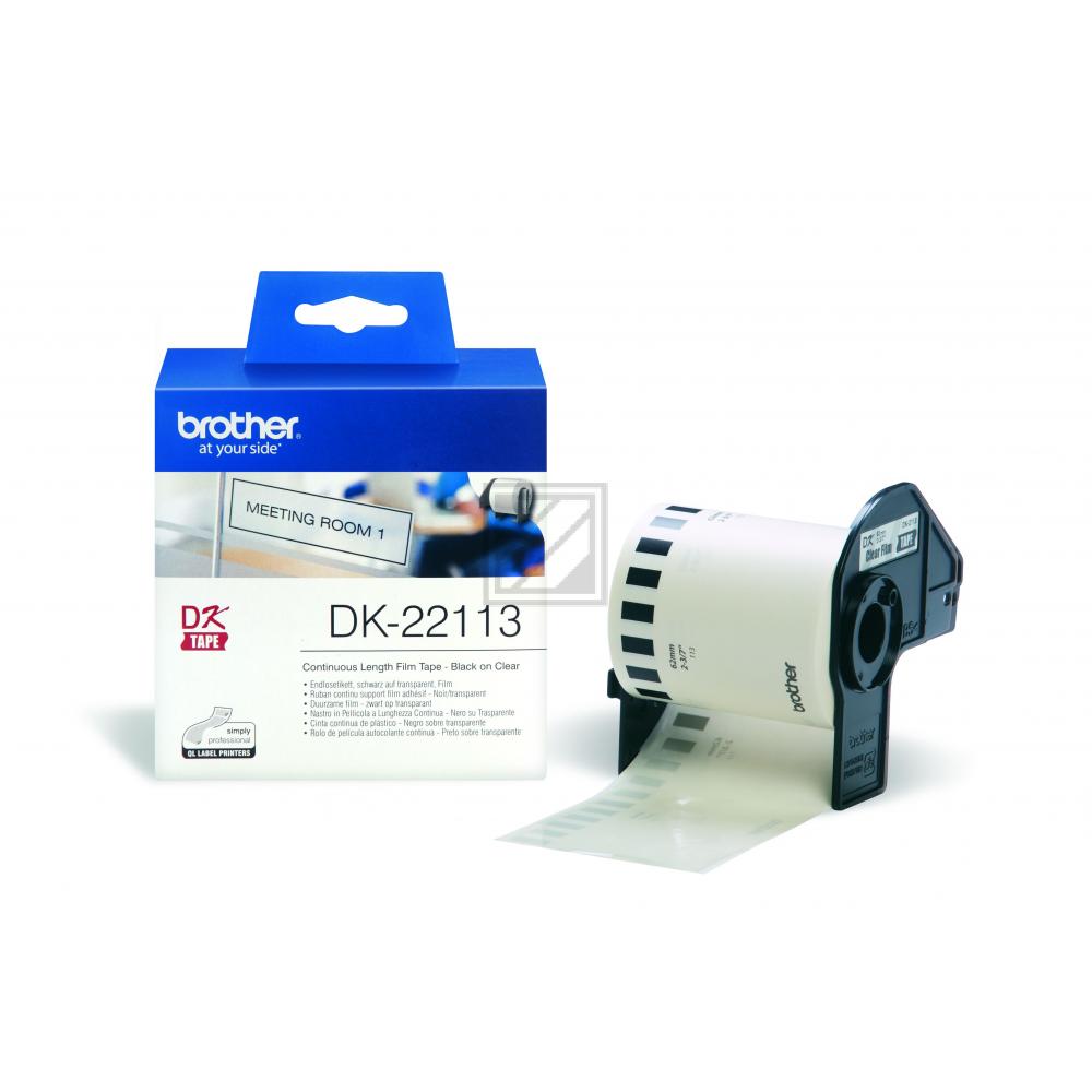 DK22113 BROTHER QL550 Etikettenrolle 62mm transparent schwarz 15,24 Meter