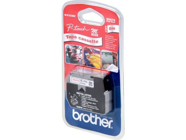MK222BZ BROTHER PTOUCH 9mm WEISS-ROT Schriftband 8m nicht laminiert