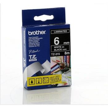 TZE315 BROTHER PT Schriftband 6mm schwarz weiss 8 Meter laminiert