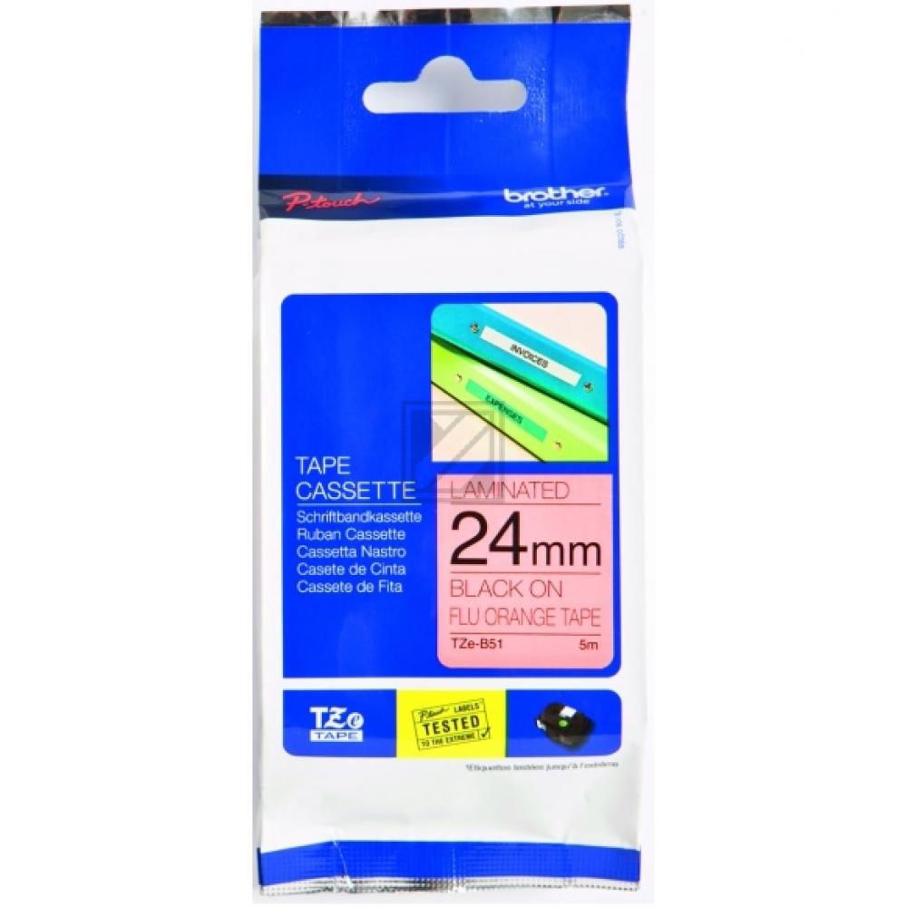 TZEB51 BROTHER PT Schriftband 24mm orange schwarz 5 Meter laminiert